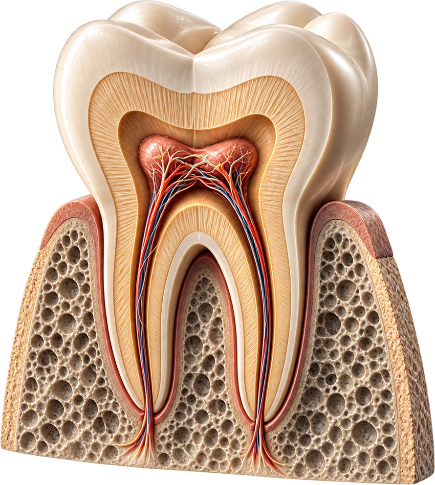 Corte anatómico de un diente molar
